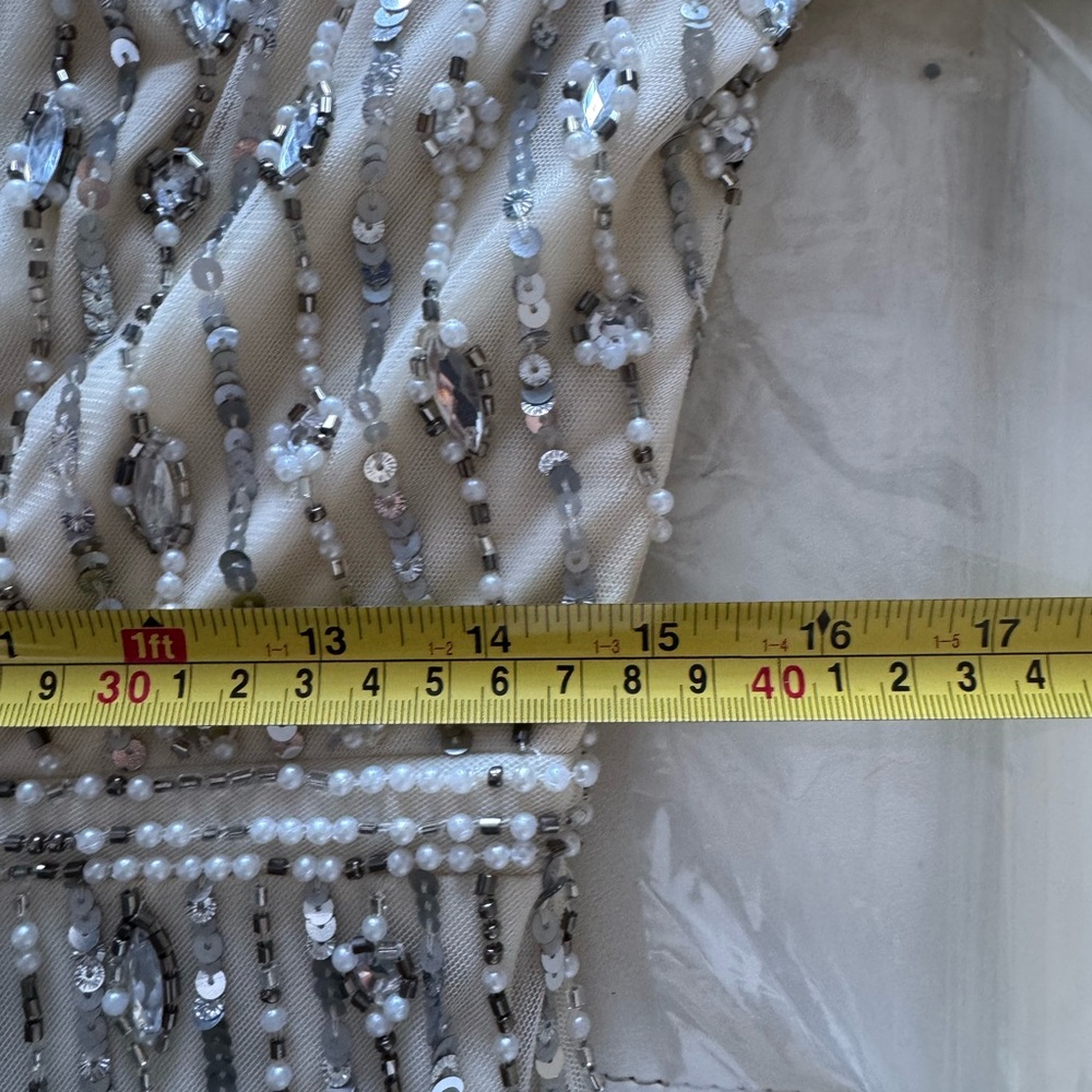 New Mac Duggal Silver Flounce Sleeve Midi Dress 5579 Size 4 - Picture 11 of 11